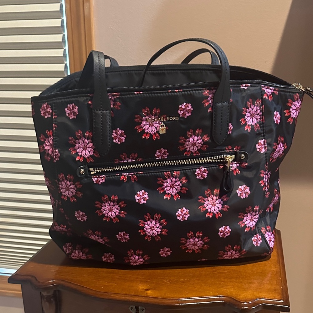 Michael Kors Black and Pink Floral Tote